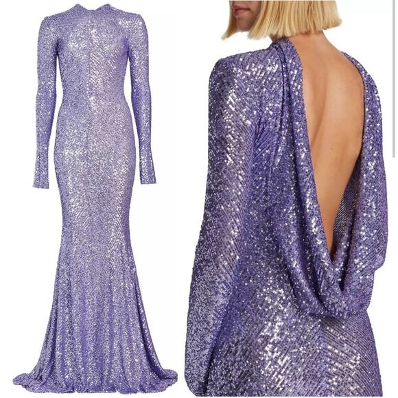 NAEEM KHAN Strong-Shoulder Sequin Gown size 6 US Retail 8000$ Authentic - Picture 6 of 11